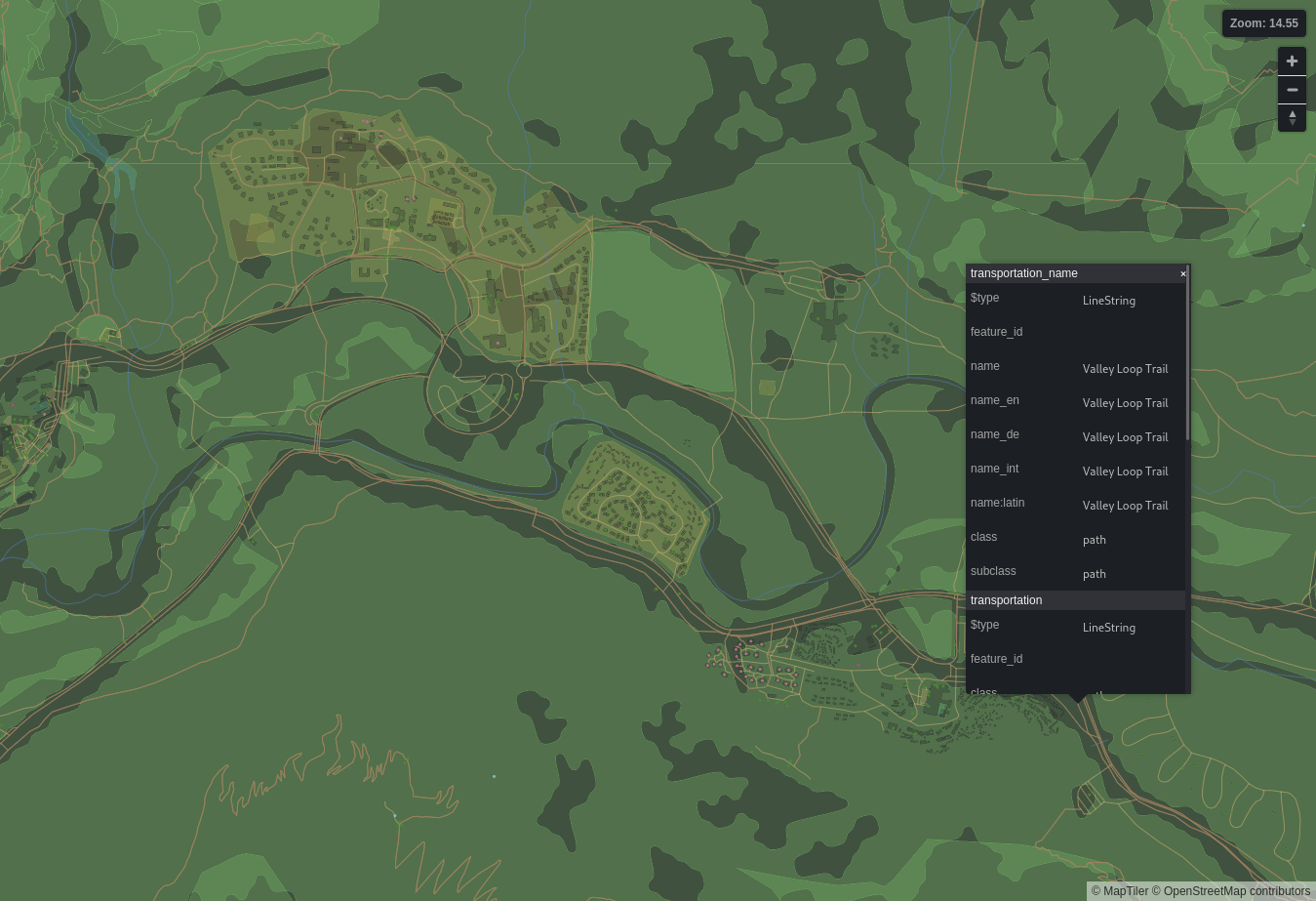 Vector data of the same area, with details about Valley Loop Trail highlighted