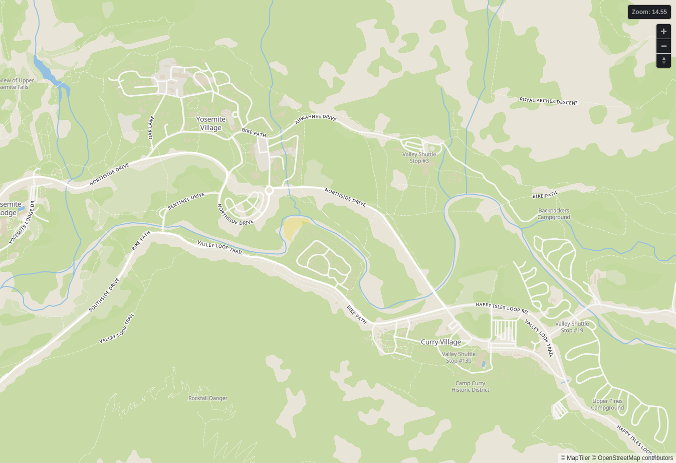 A map of Yosemite Village, Yosemite, California